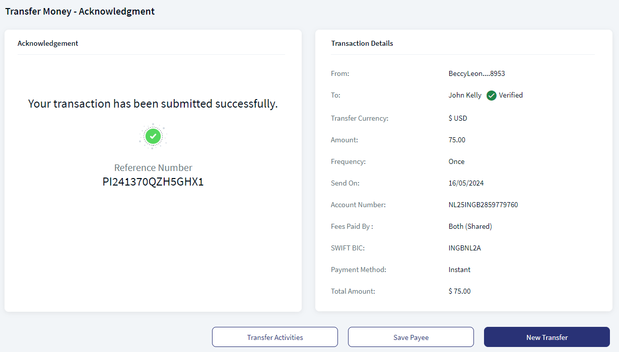 Money Transfer Acknowledgment